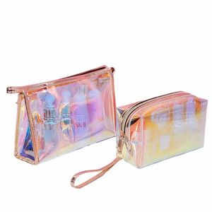 Sacos de maquiagem transparentes Fi Laser Travel Cosmetic Bags Organizador de higiene pessoal Make Up Cases D7GG #