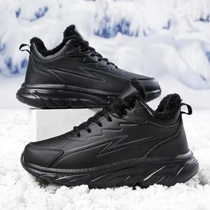 Sapatos casuais masculinos de inverno com superfície de couro tênis à prova d'água onda branca viagem corrida