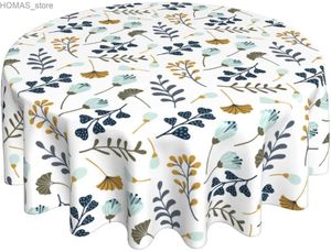 Panno da tavolo foglie floreali grigio blu rotonde tovaglia rotonda da 60 pollici di foglie estate primaverili abiti da tavolo rustico riutilizzabile da tavolo per cenare Y240401
