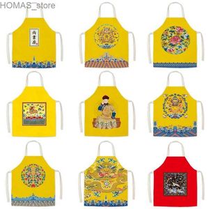 Schürzen 1PCS Küchenschürzen für Frauen verbotene Stadt Baumwolle Läden Chinesische Haushaltsreinigung Pinalore Home Cooking Apron Y240401LQ2U