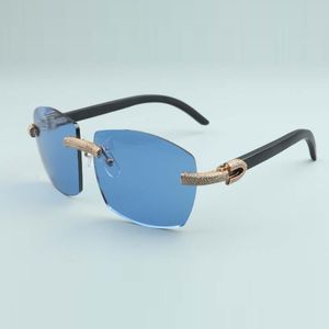 Nowe duże bezramkowe luksusowe okulary przeciwsłoneczne Mikro-Pave Diamond T4189706-3 Black Natural Wooden Świątyn