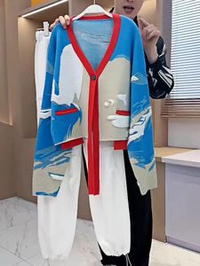 女性用ニット中国語スタイルデザインセンスニッチブルーニットカーディガンファッショナブルなゆるくてslim笑のセータートレンド春のトレンド