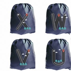 Persalized Drawstring Bag Road Sign Letters Print Girl Multi-Functi Portable Bag