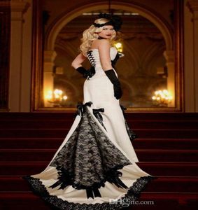 Victorian White and Black Wedding Dresses 2019 New Custom Made Sweetheart Bow Satin Lace Gothic Mermaid Bridal Clowns Vestidos de N1366694