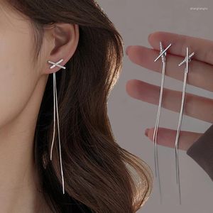 Dangle Earrings Fashion Cross Design Stud Earring Long Tassel Drop For Women 925 Silver Needle Wedding Party Jewelry Gift