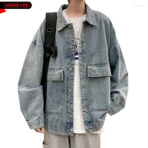 Männer Jacken Frühling Herbst Japanische Denim Lose Einfache Revers Top Koreanische Paar Jean Mantel Männer Im Freien Hellblaue Kleidung