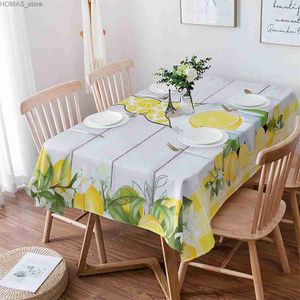 Table Cloth Summer Lemon Wood Grain Gnome Rectangle Tablecloth Holiday Party Decorations Waterproof Fabric Tablecloth Kitchen Dining Decor Y240401