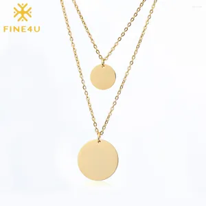 Pendant Necklaces FINE4U N232 Double Layer Coins Round For Women Stainless Steel Choker Necklace Initial Jewelry Drop