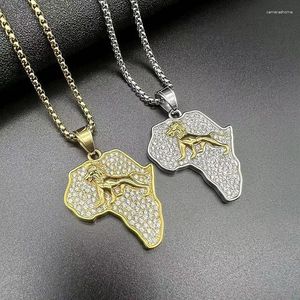 Hänge halsband hiphop bling is ut guldfärg rostfritt stål mali lion mönster afrika karthängen halsband för män rappar smycken