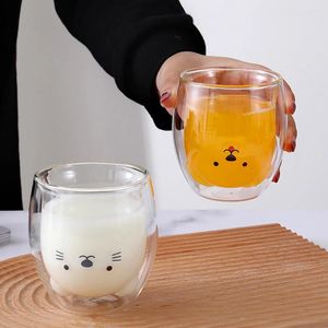 Vinglas 250 ml Creative Bear Glass Cup Double Cartoon Coffee Mug Drinking Animal Milk Suice Tea Cuty Drinkware