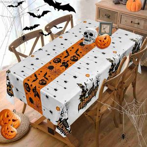 Table Cloth Halloween Pumpkin Castle Rectangle Tablecloth Holiday Party Decorations Reusable Waterproof Tablecloth Kitchen Table Decor Y240401UCLO