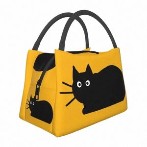 Gatto nero portatile Lunch Boxes Donne dispositivo di raffreddamento impermeabile termico alimentare isolato Lunch Bag Viaggio lavoro Pinic Ctainer b5jZ #