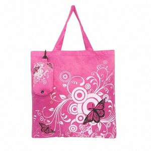 Folding Tote Shop Bag Women Men Casual Eco återanvändbar fr Butterfly Pouch Livsmedelsbutik Väskor Travel Handväska SHOPPER Väskor P2KM#