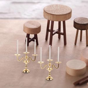 Candle Holders 2 Pcs Candlestick Lamp Mini Model Home Decor House Alloy Holder Crafts Adornment