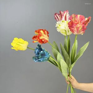 Flores decorativas de seda 3d papagaio tulipa flor artificial toque real buquê falso para decoração de casamento casa arranjo de decoração garen