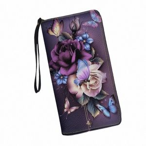 Belidome Magic Butterfly Kwiatowe portfele dla kobiet wokół zamka błyskawicznego LG Tourse RFID Blocking Card Uchwyt do torby sprzęgła Pallet na rękę H3FS#