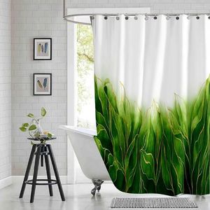 Shower Curtains Marble Emerald Green Bathroom Flowers Gold Leaf Line Printed Waterproof Polyester Bathtub With 12 Hooks