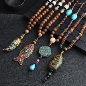 Pendant Necklaces Handmade Jewelry Retro Sweater Chain Wooden Bead Necklace Long Female Accessories Decoration