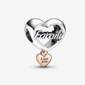 Großhandel „Love You Family“, Herz-Charm, Pandoras 925 Sterling Silber, Luxus-Charm-Set, Armbandherstellung, Perlen-Charms, Designer-Halsketten-Anhänger, Originalverpackung