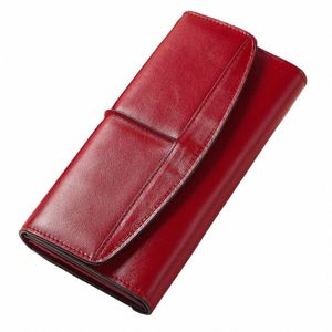 Kvinnors cowskin plånbok lg äkta läder rfid block kvinnliga plånböcker kort fodral myntficka koppling handväska lyxmärke design 98a9#