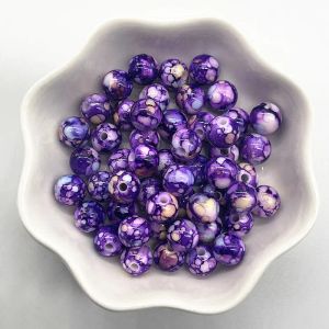 50-200pcs 8mm Flowering Round Acrylic Beads Loose Spacer Beads for Jewelry Making DIY Handmade Clothing Accessories