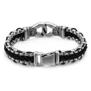 Armbänder Geflochtenes Armband aus Edelstahl-Leder Herrenarmband Titanstahlschmuck Einfacher Modestil Kein Ausbleichen