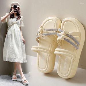 Sandals Refined Women Comfortable Outdoor Casual Rhinestone Bow Slippers Round On Plus Size Maternity Shoes Sandalias Mujer