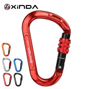 アクセサリーXinda Rock Climbing Carabiner 25kn Safety Scread Lock Pearshapeバックルスプリングロードゲートアルミニウムカラビナ屋外キット