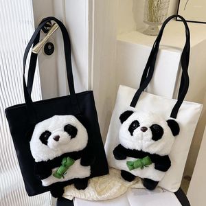 Totes Frauen Casual Pack Leinwand Kreative Reisetasche Große Kapazität Reißverschluss Mit Plüsch Panda Einfache Weibliche Mädchen Handtasche