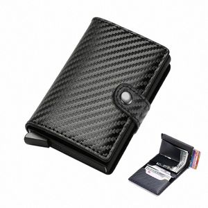 verbesserte Versi Men ID Credit Bank Card Holder Case mit Hasp ANTI RFID Blocking Wallet geschlossen mit magnetischem Busin v7XJ #