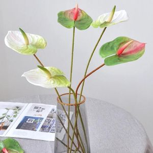 Fiori decorativi 6 pezzi Simulazione Anthurium Andraeanum Layout di scena di matrimonio Prop Pianta finta