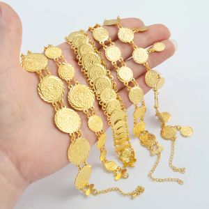 Anniyo Gold Plated Coin Bangle Women Girls African Armelets smycken Dubai Middle East Arab Bridal Ornament #271207