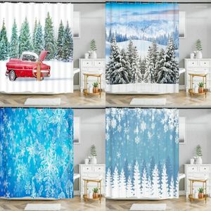 Cortinas de chuveiro Cortina de Natal 3D Impressão Árvore Floco de Neve Impermeável Poliéster Banho Decoração de Casa Ano