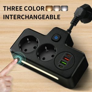 3250W EU Plug Power Strip PD QC3.0 USB Fast Charger Smart Home Socket Network Filter Wall Socket Charger With Night Light