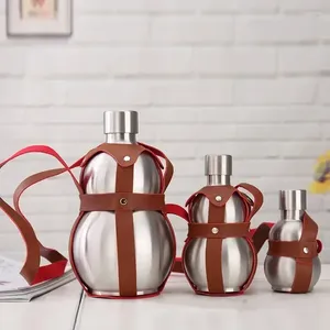 Hip Flasks Big Gourd Stal nierdzewna garnek z winem 250 ml 500 ml 1500 ml metalowa skórzana butelka na zewnątrz Podróż na zewnątrz przenośne