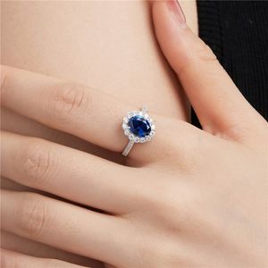7x9mm Blue Rings for Women 925 Sterling Silver Designer Sapphire Diamond Ring Woman 5A Zirconia Luxury Jewelry Casual Daily Outfit Beach Girl Girl Box Storlek 6-9