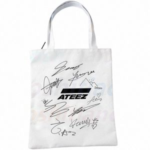 Ateez Korean Kpop Fans Collecti Canvas Bag Casual Large Hand Bags For Women Ladies Shop Handväska Tryck stor kapacitet Bag y0jh#