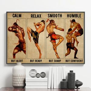 Four Moves of Muay Thai Poster Prints Canvas Wall Art Vintage Cuadros Boxing Sports Art Picture for Man Cave Gym Room Home Decor