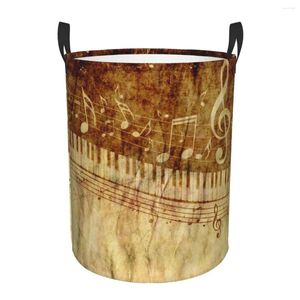 Laundry Bags Basket Piano Keys With Musical Notes Grunge Cloth Folding Dirty Clothes Toys Storage Bucket Household