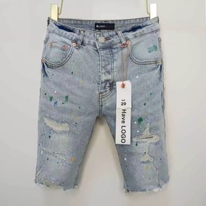 Purple Designer dżinsowe szorty Wysokiej jakości amerykańskie amerykańskie amerykańskie plus Hip Hop Risped Denim Shorts 242