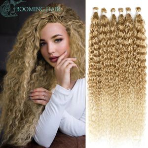 Weave Weave Afro Curls buntar hår Syntetiskt hår bunt majsvåg ombre blond 300 gram för fullt huvudvärmebeständigt falskt hår