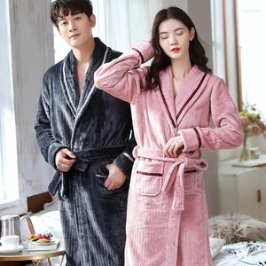 Home Clothing Spring Autumn Winter Flannel Pajamas For Women Men Long Robe Couple Cute Wear Sleepwear Lover Warm Lounge Bathrobe