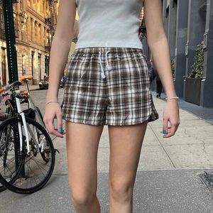 Женские брюки HEZIOWYUN Y2K, винтажные шорты в клетку в американском стиле ретро, повседневные летние шорты с эластичной резинкой на талии и завязками по бокам