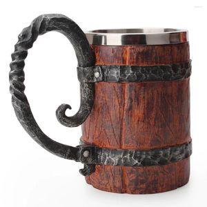 Mugs Personality Simulation Crude Wooden Drinking Mug Stainless Steel Liner Cup Resin Double Wall Insulated Beer Cups