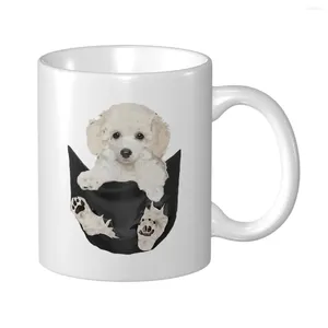 Tassen Mark Cup Becher Hundeliebhaber Geschenke Weißer Pudel in der Tasche Lustiges Gesicht Kaffee Tee Milch Wasser Reisen für Büro Zuhause