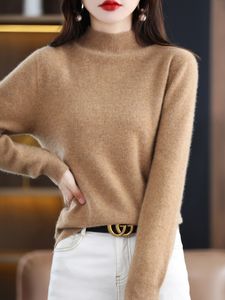 100% Merino Wool Sweater Women Mock Neck Sweater Fall Winter Basic Soft Warm Pullovers Long Sleeve Knit Wool Tops Female Clothes