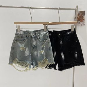 Kvinnors shorts korta jeans kvinnor 2024 hål orolig sommaren hög midja kvinnliga amerikanska retro fickor streetwear a-line droppe
