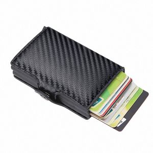 RFID Blockering Protecti Men ID Kreditkort Holder Wallet Leather Metal Aluminium Busin Bank Case Case Creditkort Korthållare Z4CT#