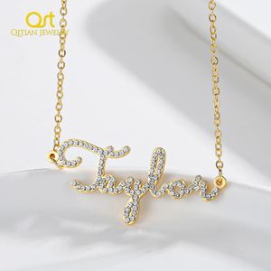 Qitian Personalized Name Necklace CZ Crystal Name Chain Iced Out Zirconia Necklaces Customized Necklace Jewelry For Women Gift 240323