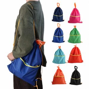 Utomhusvattentät NYL -ryggsäck DrawString Bag Men's Fi Storage Bag Travel Sport DrawString Pocket Lätt ryggsäck O2GQ#